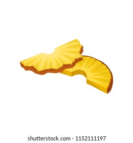 Two pieces of sweet pineapple. Fresh tropical fruit. Delicious and healthy food. Flat vector for product packaging or cafe menu