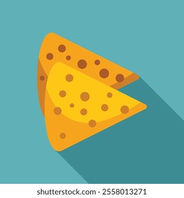 Two pieces of swiss cheese are lying on top of each other, casting a long shadow on a blue background