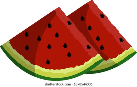 Two pieces of watermelon, illustration, vector on white background