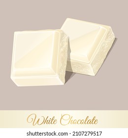 Two pieces of white chocolate isolated on white background. Vector Illustration.