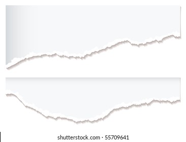 Two pieces of white torn or ripped paper with shadow