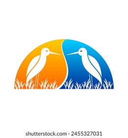 Two pied stilt birds in evening and night sky illustration design vector