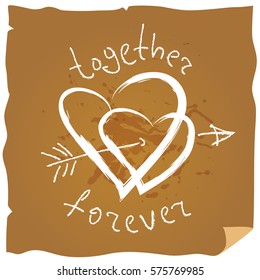 Two pierced hearts isolated on grunge background. Valentine's Day vector illustration. Design element for greeting cards and etc.