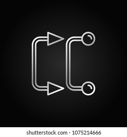Two piercing curved barbells silver thin line vector icon or symbol on dark background