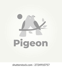 dois pombos no ícone do ramo logotipo vetor ilustração design. pombo como um símbolo de paz e amor