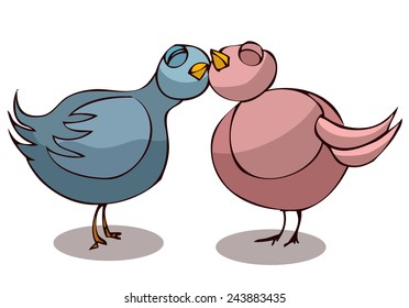 Two Pigeons in Love, Vector Illustration isolated on White Background. 
