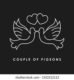 Two pigeons love vector one color silhouettes male and female pigeons vector icons / simple pigeons family image