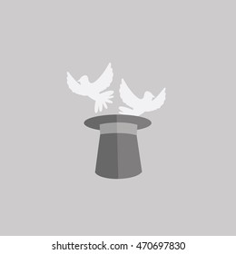 a two Pigeons out of the hat illustration isolated in a gray background