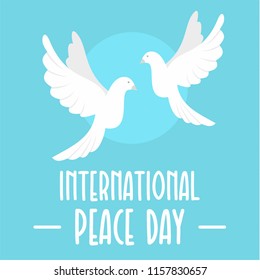 Two pigeons peace day background. Flat illustration of two pigeons peace day vector background for web design