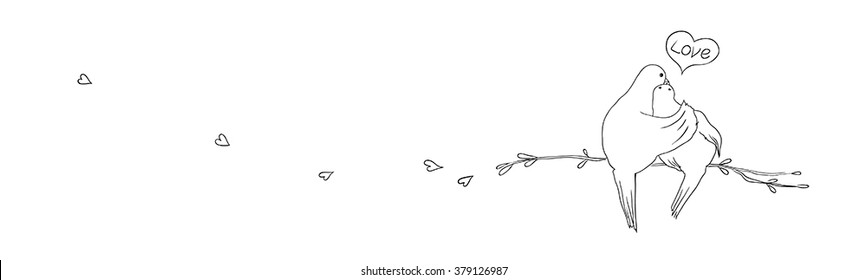 two pigeons sitting on the branch and kissing. vector illustration.