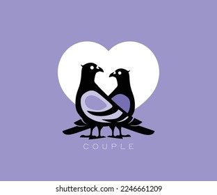 two pigoen logo, silhouette of smart couple dove standing vector illustrations