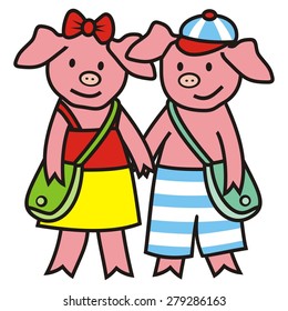 two pigs, colored vector illustration