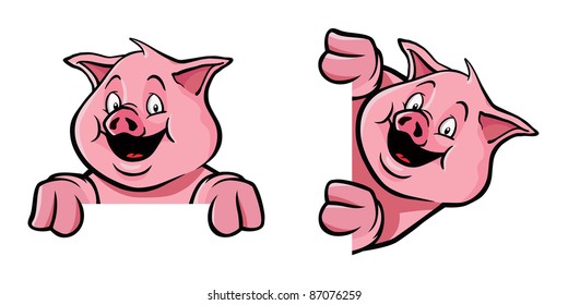 Two pigs as frame decoration, as if holding an image.