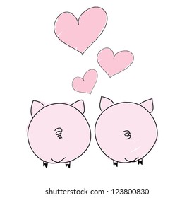 two pigs in love. Valentine's Day