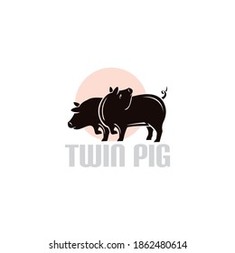 two pigs walking around logo, smart icons pigs, vector illustrations
