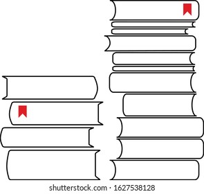 Two piles of books with bookmarks. Line drawing. Vector illustration