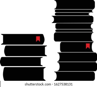 Two piles of books with bookmarks. Vector illustration