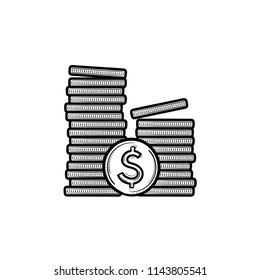 Two piles of coins hand drawn outline doodle icon. Finance investment, cash saving, market and exchange concept. Vector sketch illustration for print, web, mobile and infographics on white background.