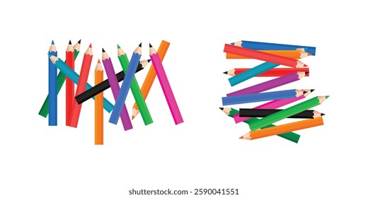 Two piles of colorful pencils are shown against a plain white background.
