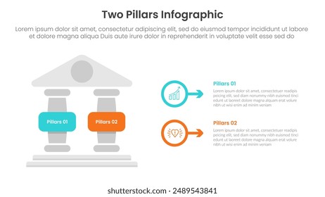 two pillars framework with ancient classic construction infographic with 2 point stage template with left column and outline circle arrow for slide presentation vector