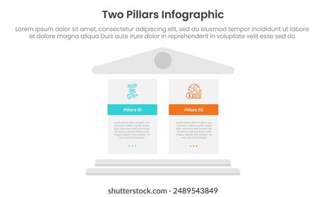 two pillars framework with ancient classic construction infographic with 2 point stage template with big block pillars for slide presentation vector