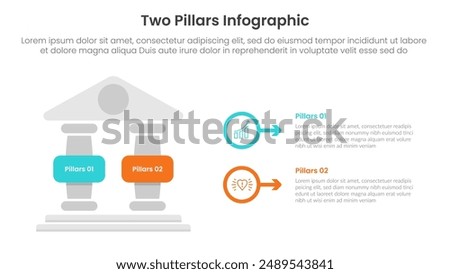 two pillars framework with ancient classic construction infographic with 2 point stage template with left column and outline circle arrow for slide presentation vector