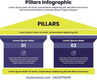 Dos pilares Diseño infográfico. infografía Plantilla de 3 puntos con pilar fuerte en el centro para la presentación de diapositivas