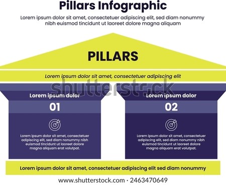 Two pillars Infographic design.infographic 3 point template with strong pillar building on centre for slide presentation