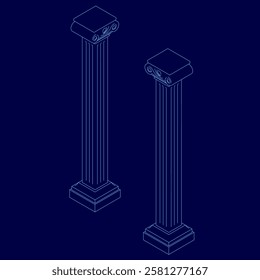 Two pillars are shown in a blue background. The pillars are made of wood and are standing upright