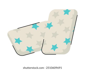 Two pillows with blue and grey star patterns flat vector illustration soft cushions on a white background cozy home decor interior design element for comfort