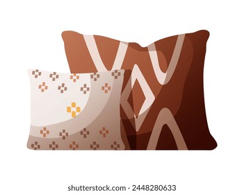 Two pillows in boho style. Home interior, cozy home concept. Isolated vector illustration.