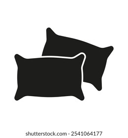 Icono de silueta de dos almohadas. Ropa de cama suave para el símbolo del glifo del sueño. Cómodos reposacabezas para la hora de acostarse. Accesorios de sueño para la cama. Ilustración vectorial aislada.