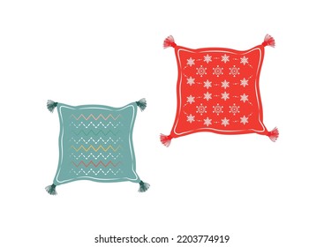 Dos almohadas con decoración de invierno aisladas en la ilustración del vector de fondo blanco