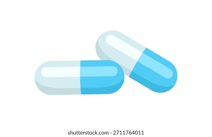 Two pills isolated on white background. Medicinal capsules icon. Vector flat cartoon illustration. 