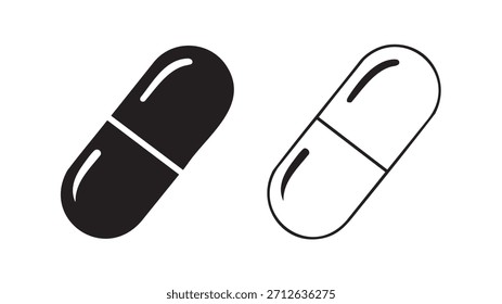 Two pills, one black and one white, are displayed next to each other