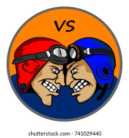 Two pilots enemies or opponents head-to-head arguing and staring at each other. The conflict between gamers