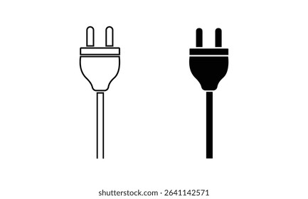Two pin plug for socket vector icon. Plug, wire, two pin socket icon vector image. Simple electrical cable icon with a two-pin plug. Realistic plug for Euro sample socket.
