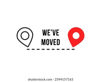 two pin point like we have moved icon. simple abstract trend modern easy transition logotype graphic design element isolated on white. concept of geolocal resettlement badge or fast house moving sign