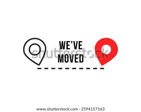 two pin point like we have moved icon. simple abstract trend modern easy transition logotype graphic design element isolated on white. concept of geolocal resettlement badge or fast house moving sign