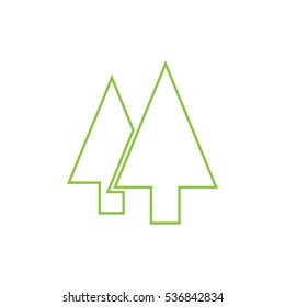 Two pine trees line vector icon Green 