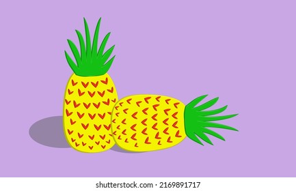 Two pineapple  icon vector cartoon illustration, purple background, best for your decoration images