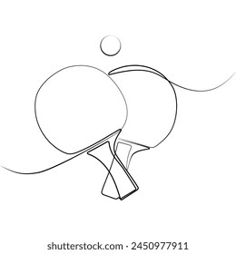Two ping pong rackets and a ball.One line drawing.Ping-pong sport game.Vector
