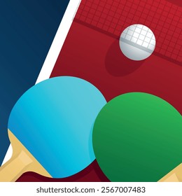 Two ping pong rackets on the table. Vector graphics poster table tennis