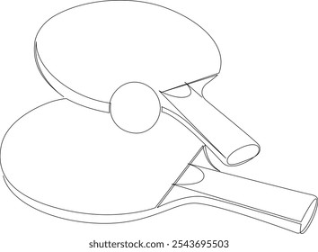 Two ping-pong rackets and a ball one line drawing. Table tennis sport game drawn with single continuous line. Vector illustration, editable stroke.