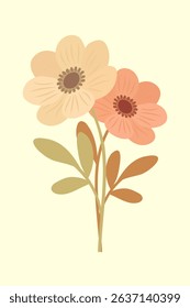 Two pink anemone flowers. Vector stock illustration eps10.