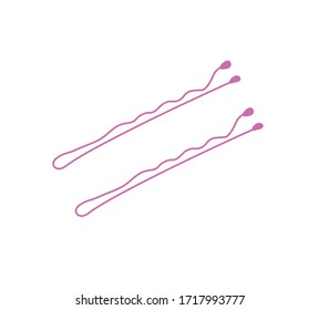 two pink bobby pins icon on white background.