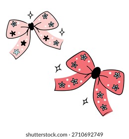 Zwei rosa Schleifen mit Blumen darauf. Der eine ist links und der andere rechts