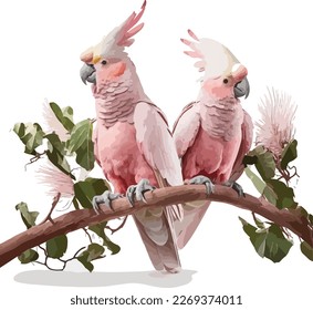 Two pink cackatoos vector design