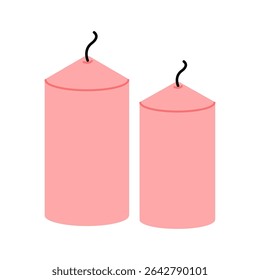 Two pink candles with simple design on a white background in a minimalist style