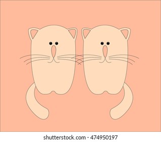 two pink cats vector illustration